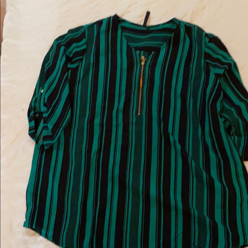 Cathy Green and Black Blouse